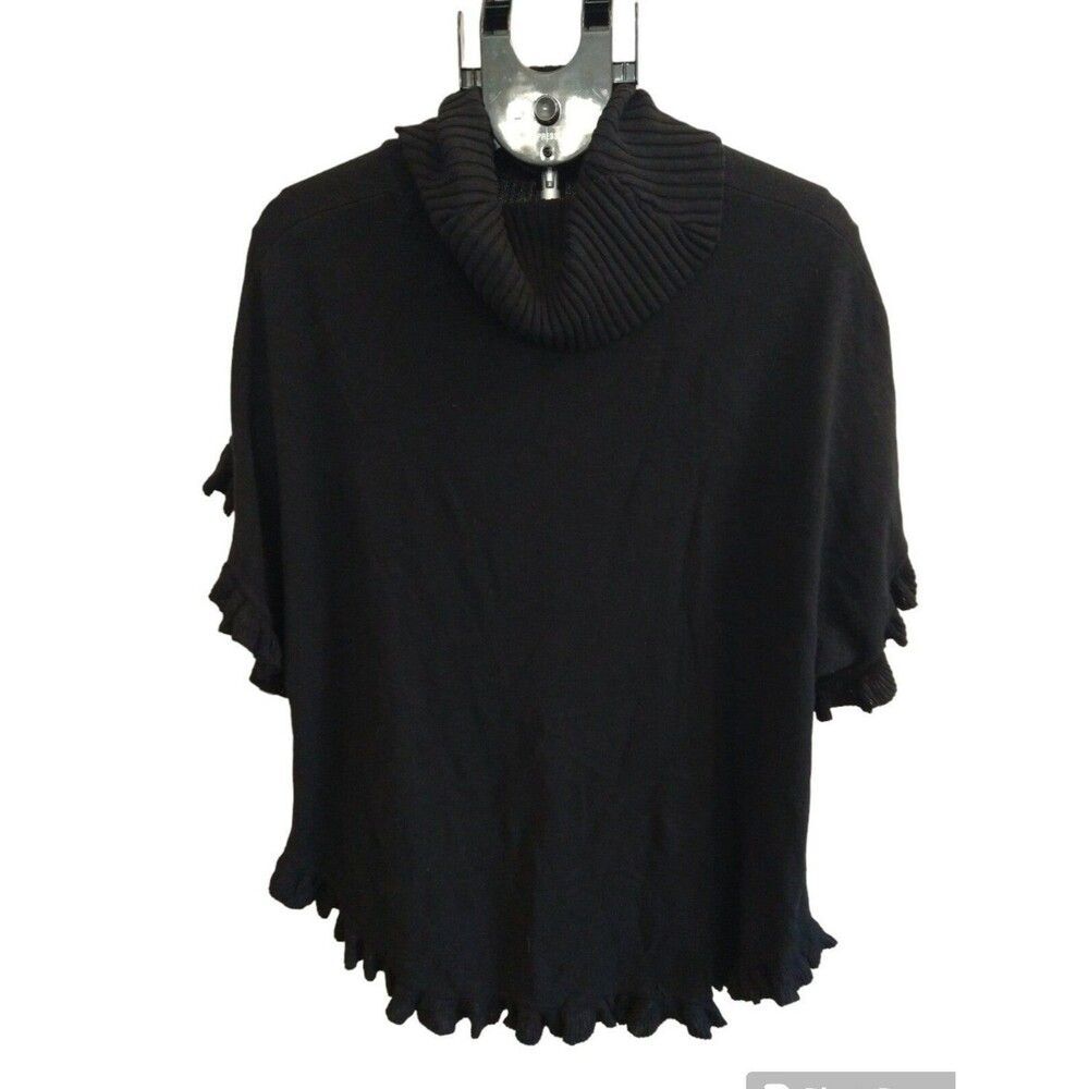 Joseph A ruffled turtleneck poncho Sweater Lrg Black Boho Feminine Cottage Core